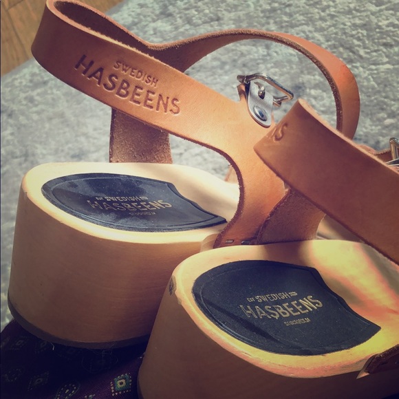 Swedish Hasbeens Suzanne Leather Wooden Sandals 41 - Picture 2 of 9